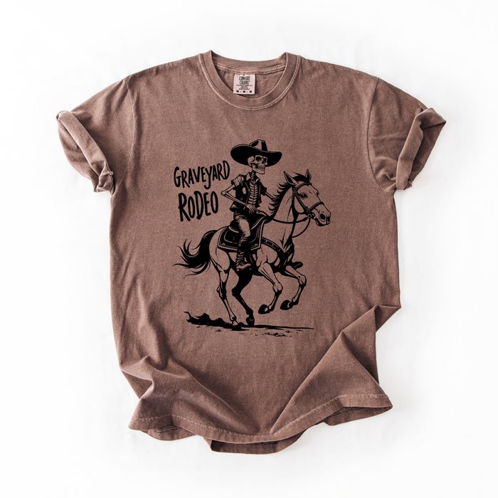Graveyard Rodeo, Cowboy Skeleton, Halloween Comfort Colors Tee