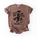 Medium Espresso Graveyard Rodeo, Cowboy Skeleton, Halloween Comfort Colors Tee