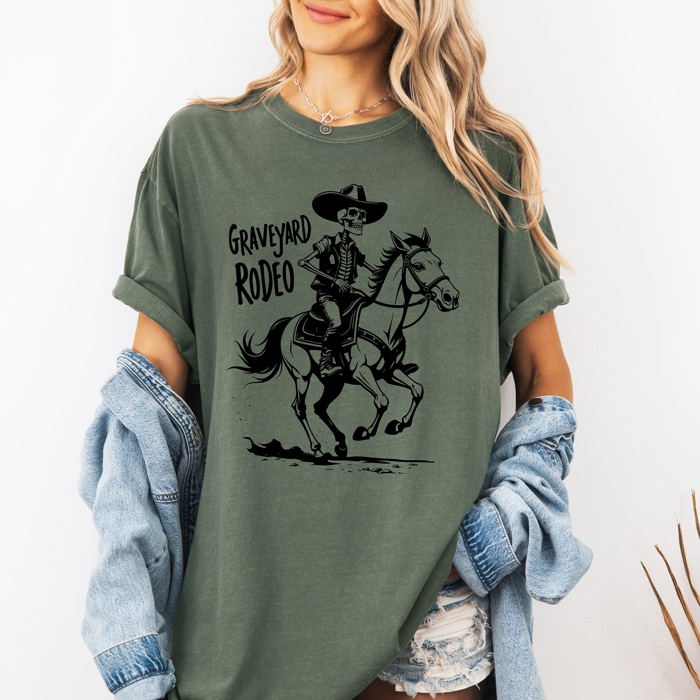 Graveyard Rodeo, Cowboy Skeleton, Halloween Comfort Colors Tee