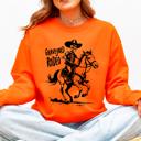 Large Orange Graveyard Rodeo Cowboy Skeleton Sweatshirt