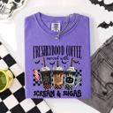Medium Violet Purple Freshly Boo'd Halloween Coffee Witch Spooky Cozy Night Vibes Graphic Comfort Colors Tee