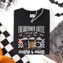 XL Black Freshly Boo'd Halloween Coffee Witch Spooky Cozy Night Vibes Graphic Comfort Colors Tee