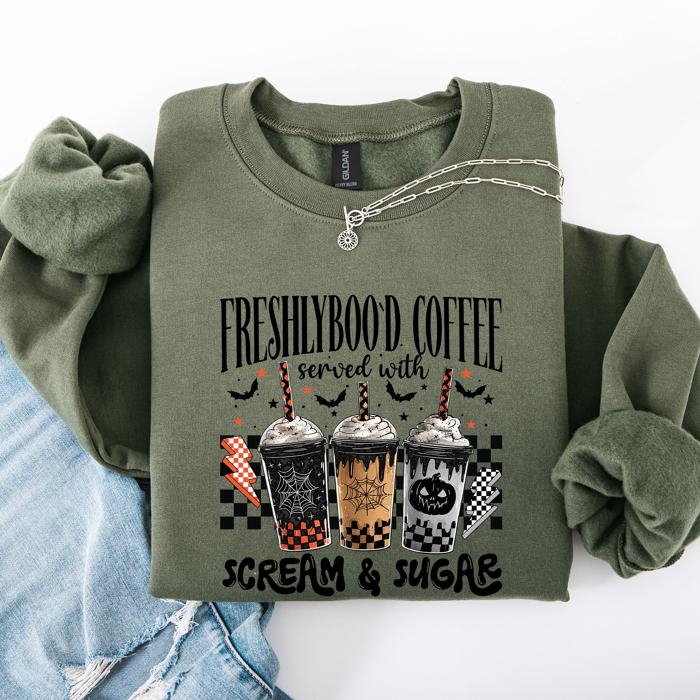 Halloween Coffee Freshly Boo'd Witch Spooky Nighttime Cozy Autumn Vibes Sweatshirt