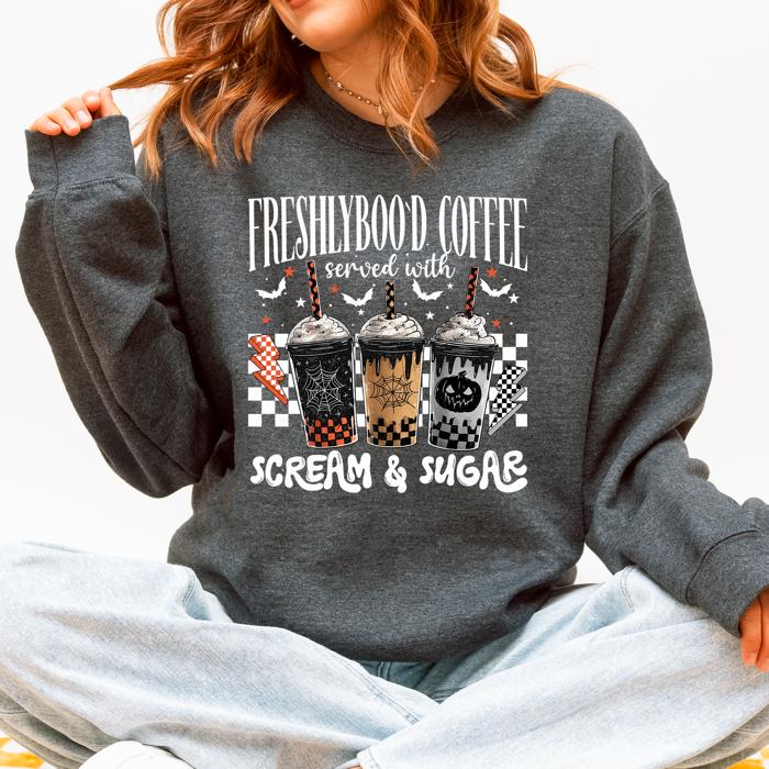 Halloween Coffee Freshly Boo'd Witch Spooky Nighttime Cozy Autumn Vibes Sweatshirt