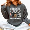 Large Dark Gray Heather Halloween Coffee Freshly Boo'd Witch Spooky Nighttime Cozy Autumn Vibes Sweatshirt