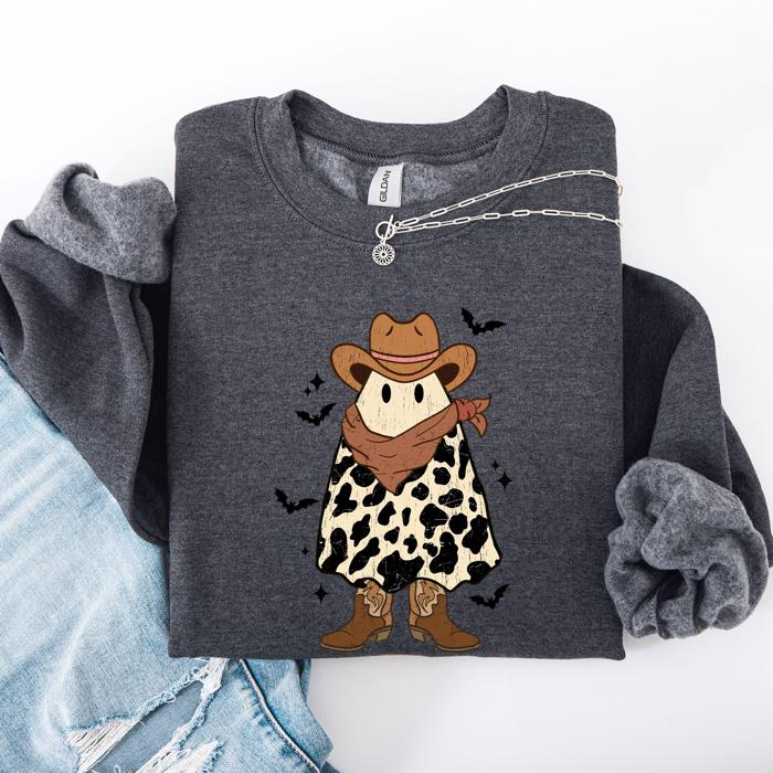 Halloween Ghost Cowboy Western Country Spirit Autumn Night Graphic Cozy Vintage Sweatshirt