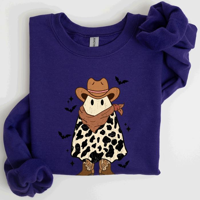 Halloween Ghost Cowboy Western Country Spirit Autumn Night Graphic Cozy Vintage Sweatshirt
