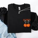 XXL Black Halloween Jack o Lanterns Cherry Coquette Graphic Print Cozy Autumn Collection Pocket Sweatshirt