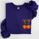 Large Purple Halloween Jack o Lanterns Cherry Coquette Graphic Print Cozy Autumn Collection Pocket Sweatshirt
