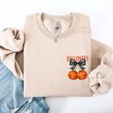 Large Sand Halloween Jack o Lanterns Cherry Coquette Graphic Print Cozy Autumn Collection Pocket Sweatshirt
