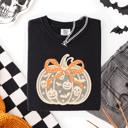Small Black Halloween Pumpkin Faux Lace Coquette Ribbon And Bows Festive Style Comfort Colors Tee