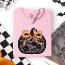 XXL Blossom Light Pink Halloween Pumpkin Faux Lace Coquette Ribbon And Bows Festive Style Comfort Colors Tee