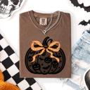 XXXL Espresso Halloween Pumpkin Faux Lace Coquette Ribbon And Bows Festive Style Comfort Colors Tee