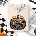 Small Ivory Cream Halloween Pumpkin Faux Lace Coquette Ribbon And Bows Festive Style Comfort Colors Tee