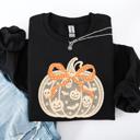 XXXL Black Halloween Pumpkin Faux Lace Coquette Ribbon Bows Embellished Velvet Accents Seasonal Collection Graphic Sweatshirt