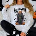 XXXL Ash Light Gray Halloween Will Never Die Spooky Jack O Lantern Pumpkin Haunted Autumn Night Graphic Illustration Collection Sweatshirt