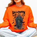 Medium Orange Halloween Will Never Die Spooky Jack O Lantern Pumpkin Haunted Autumn Night Graphic Illustration Collection Sweatshirt