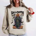Large Sand Halloween Will Never Die Spooky Jack O Lantern Pumpkin Haunted Autumn Night Graphic Illustration Collection Sweatshirt
