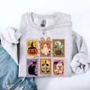 XXL Ash Light Gray Haunting Halloween Night Parade With Ghosts Black Cat Pumpkins Witch Cozy Sweatshirt