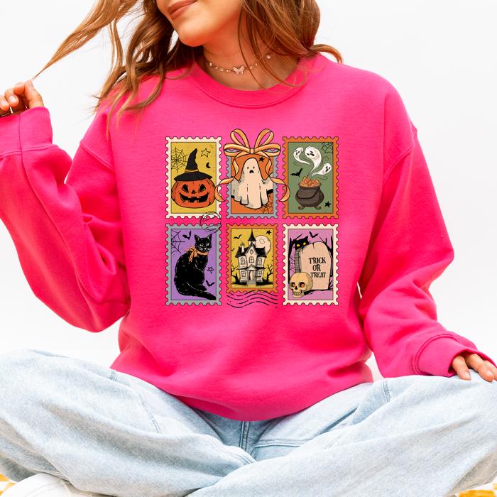 Haunting Halloween Night Parade With Ghosts Black Cat Pumpkins Witch Cozy Sweatshirt