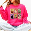 Large Crunchberry Bright Pink Haunting Halloween Night Parade With Ghosts Black Cat Pumpkins Witch Cozy Sweatshirt