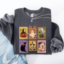 XXL Dark Gray Heather Haunting Halloween Night Parade With Ghosts Black Cat Pumpkins Witch Cozy Sweatshirt