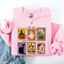 XXL Light Pink Haunting Halloween Night Parade With Ghosts Black Cat Pumpkins Witch Cozy Sweatshirt