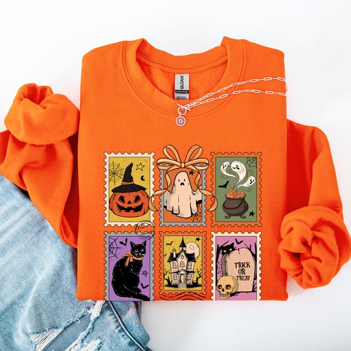 Haunting Halloween Night Parade With Ghosts Black Cat Pumpkins Witch Cozy Sweatshirt