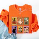 Small Orange Haunting Halloween Night Parade With Ghosts Black Cat Pumpkins Witch Cozy Sweatshirt