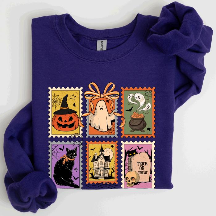 Haunting Halloween Night Parade With Ghosts Black Cat Pumpkins Witch Cozy Sweatshirt