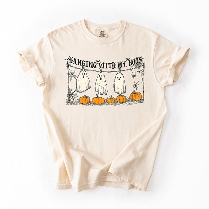 Hanging With My Boos Ghosts Halloween Spirits And Grinning Pumpkins For A Spooky Fun Night Comfort Colors Tee