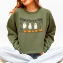 Large Military Green Hanging With My Boos Ghosts Halloween Spooky Seasonal Pumpkins Cozy Graphic Sweatshirt