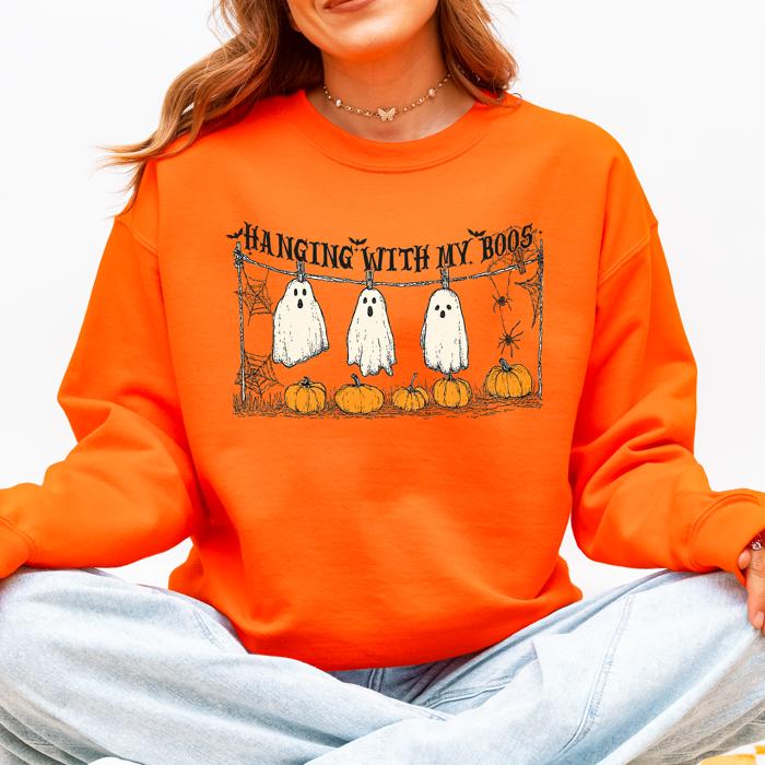 Hanging With My Boos Ghosts Halloween Spooky Seasonal Pumpkins Cozy Graphic Sweatshirt