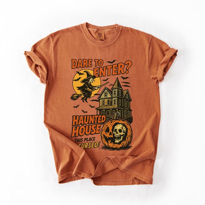 Haunted House Halloween Retro Spooky Witch Nightscape Limited Edition Collection Comfort Colors Tee