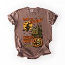Small Espresso Haunted House Halloween Retro Spooky Witch Nightscape Limited Edition Collection Comfort Colors Tee