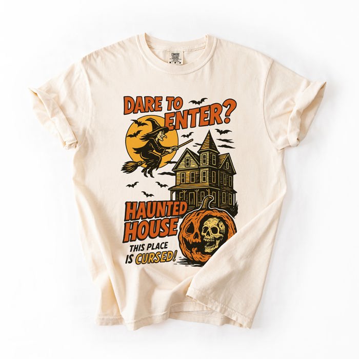 Haunted House Halloween Retro Spooky Witch Nightscape Limited Edition Collection Comfort Colors Tee