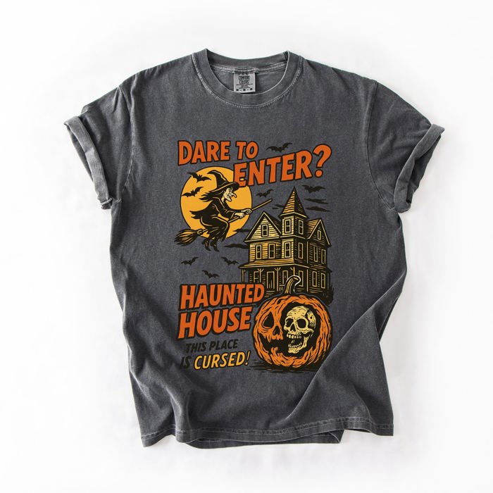 Haunted House Halloween Retro Spooky Witch Nightscape Limited Edition Collection Comfort Colors Tee