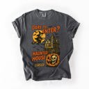 Medium Pepper Dark Gray Haunted House Halloween Retro Spooky Witch Nightscape Limited Edition Collection Comfort Colors Tee