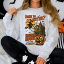  Haunted House Halloween Retro Spooky Witch Night Sky Moonlit Pumpkin Tales Vintage Illustration Sweatshirt