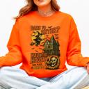  Haunted House Halloween Retro Spooky Witch Night Sky Moonlit Pumpkin Tales Vintage Illustration Sweatshirt