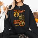XXXL Black Haunted House Halloween Retro Spooky Witch Night Sky Moonlit Pumpkin Tales Vintage Illustration Sweatshirt