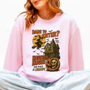 XL Light Pink Haunted House Halloween Retro Spooky Witch Night Sky Moonlit Pumpkin Tales Vintage Illustration Sweatshirt
