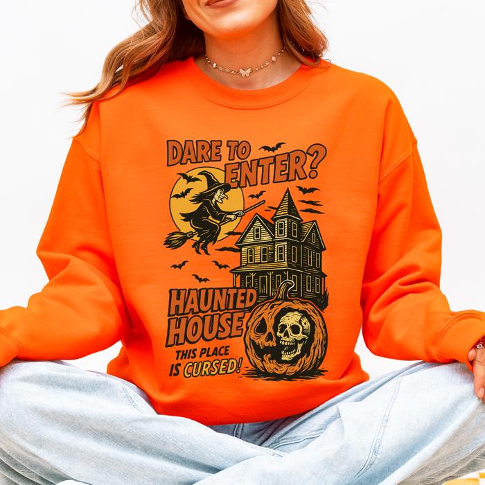Haunted House Halloween Retro Spooky Witch Night Sky Moonlit Pumpkin Tales Vintage Illustration Sweatshirt