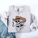 Medium Ash Light Gray Hell Raiser Skeleton Halloween Western Spooky Cowboy Country Premium Graphic Sweatshirt