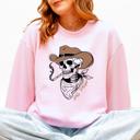 Small Light Pink Hell Raiser Skeleton Halloween Western Spooky Cowboy Country Premium Graphic Sweatshirt