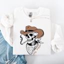 Small White Hell Raiser Skeleton Halloween Western Spooky Cowboy Country Premium Graphic Sweatshirt