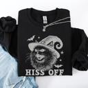 Small Black Hiss Off Cat Halloween Witch Cozy Feline Graphic Illustration For Cozy Fall Fashion Sweatshirt
