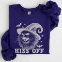 XL Purple Hiss Off Cat Halloween Witch Cozy Feline Graphic Illustration For Cozy Fall Fashion Sweatshirt