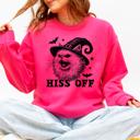 Medium Crunchberry Bright Pink Hiss Off Cat Halloween Witch Cozy Feline Graphic Illustration For Cozy Fall Fashion Sweatshirt