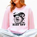 Large Light Pink Hiss Off Cat Halloween Witch Cozy Feline Graphic Illustration For Cozy Fall Fashion Sweatshirt